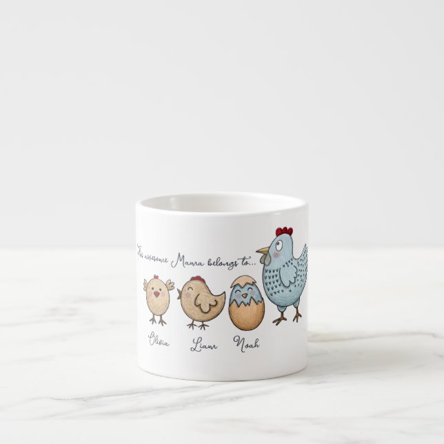 Personliga Mama Chicken Chicks – Anpassade Namn Espressomugg (Framsidan)
