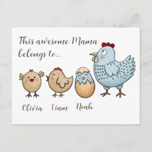 Personliga Mama Chicken Chicks – Anpassade Namn Helg Vykort