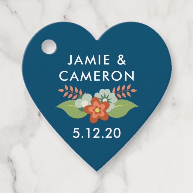 Personliga Marinblå Blommiga Presentkort Gåvor Etiketter (Framsida)