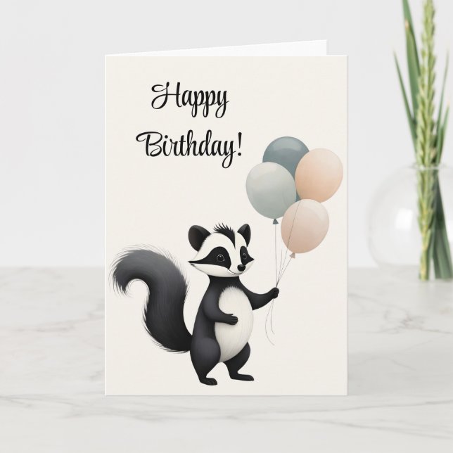 Personliga Minimalistiska Boho Skunk Ballonger Bla Kort (Framsida)