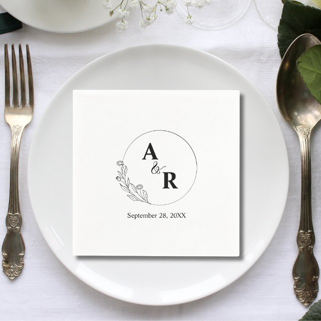 Personliga Minimalistiska Söta Blad Bröllopsinitia Pappersservett (Personalized minimal cute leaf initials napkins add a sweet touch to your wedding tables)