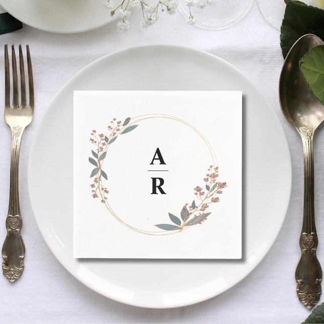 Personliga Moderna Botaniska Bröllopsinitialer Pappersservett (Personalized modern botanical initials napkins add sleek elegance to your wedding table)