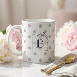 Personliga monogram bröllopspresenter – Rosa & Grå Kaffemugg