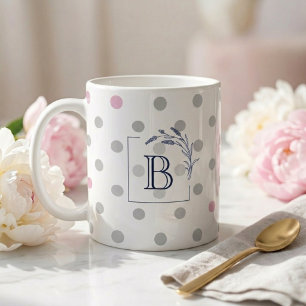 Personliga monogram bröllopspresenter – Rosa & Grå Kaffemugg