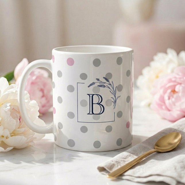 Personliga monogram bröllopspresenter – Rosa & Grå Kaffemugg (Skapare uppladdad)