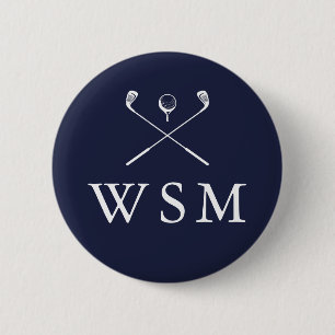 Personliga Monogram Golfklubbor Marinblå Knapp