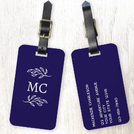 Personliga monogram initialer botanisk blad bagagebricka
