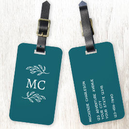 Personliga monogram initialer botanisk blad bagagebricka