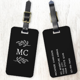 Personliga monogram initialer botanisk blad bagagebricka