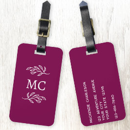 Personliga monogram initialer botanisk blad bagagebricka