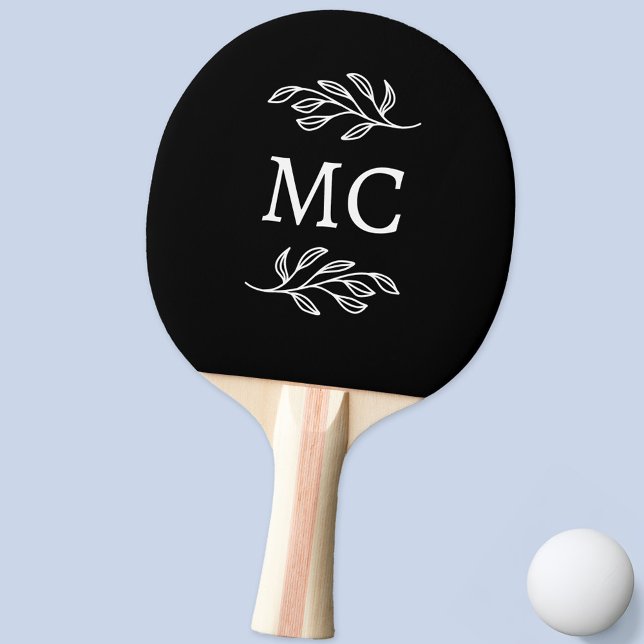 Personliga monogram initialer Botanisk blad Pingisracket (Modern personalized monogram initials botanical leaf line art ping pong paddle)