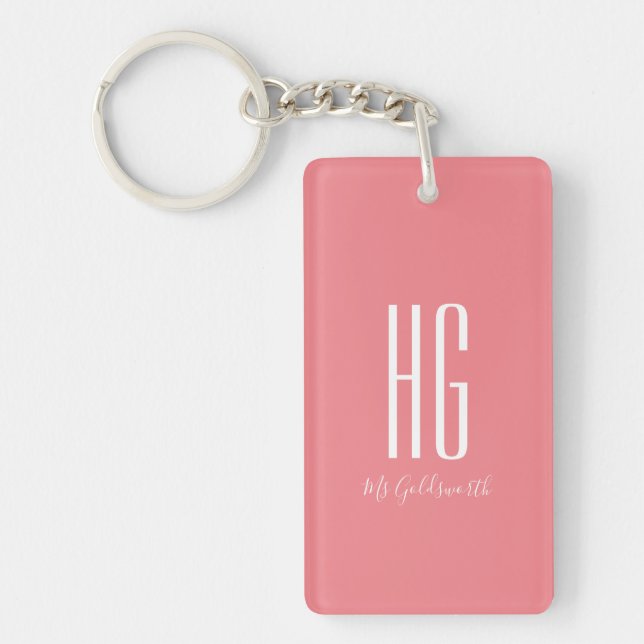 Personliga Monogram Initialer Namn Korall Rosa Nyckelring (Framsidan)