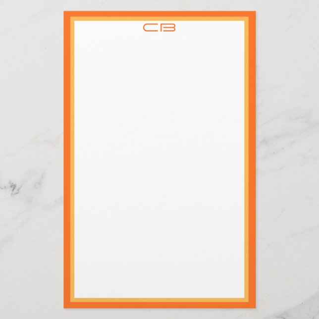 Personliga monogram initialer orange kant brevpapper (Framsida)