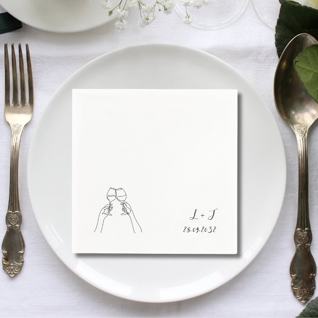 Personliga Monogram Vin Glas Bröllop Papper Pappersservett (Personalized monogram wine glasses napkins add elegant charm to wedding drinks.)