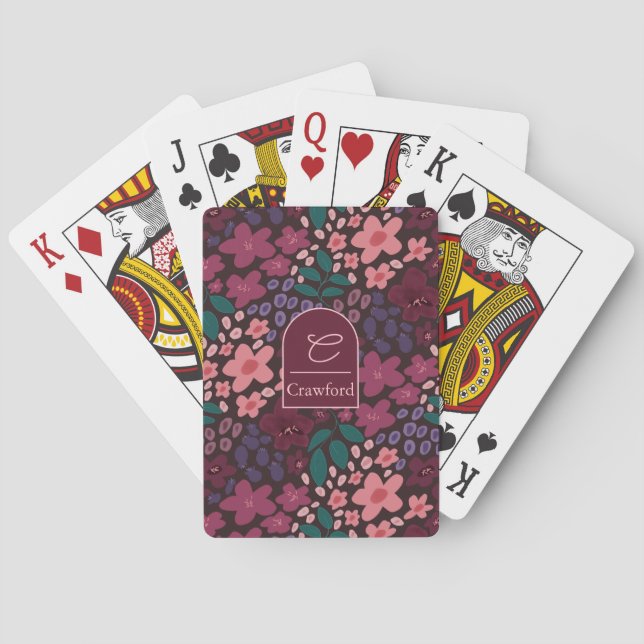 Personliga monogrammets Moody Floral spelkort (Baksidan)