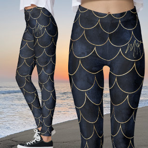 Personliga mörkblå sjöjungfruskal leggings