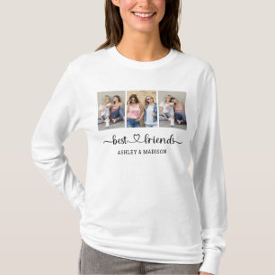 Personliga Namn 3 Foto Collage Bästa Vänner T Shirt