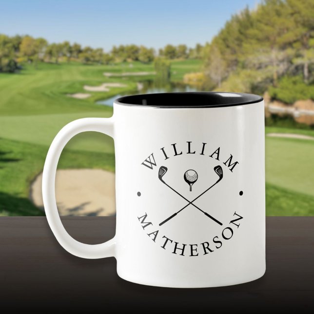 Personliga namnklassiska golfklubbor Två-Tonad mugg (Personalized Name Classic Golf Clubs Two-Tone Coffee Mug)