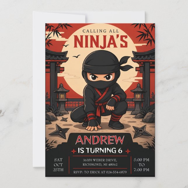 Personliga Ninjas födelsedagsfest Inbjudningar (Framsida)