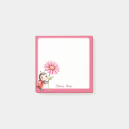 Personliga Nyckelpigor Rosa Blomma Klisterlappar Post-it Block