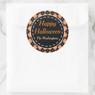Personliga Orange Svarta Glada Halloween-dekaler Runt Klistermärke
