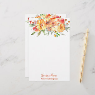 Personliga orange vattenfärg blommor brevpapper