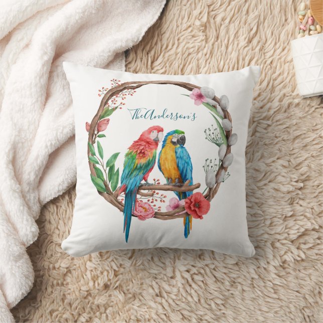 Personliga Papegojor Macaw Fåglar Färgrik Blommig Kudde (Filt)