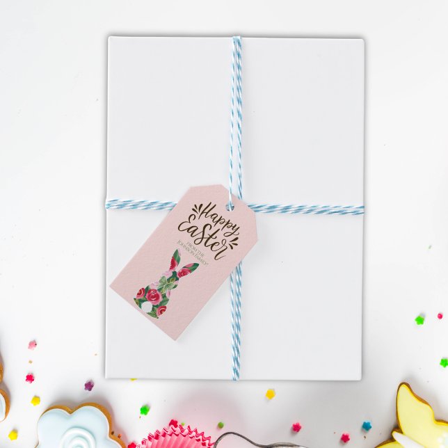 Personliga Påskharen Blommiga Presentbrickor Presentetikett (Personalized Easter Bunny Floral Gift Tags)