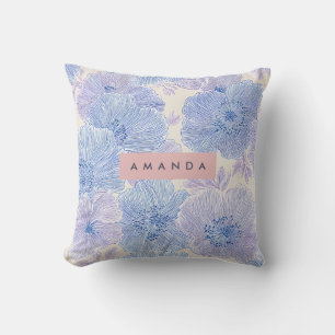 Personliga pastellfärgade lavendel- och blåa blomm kudde