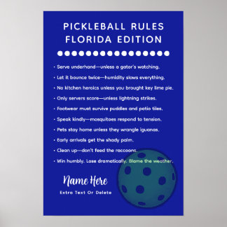 Personliga Pickleball-regler Florida-regler Poster