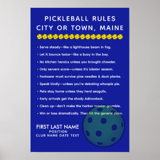 Personliga Pickleball-regler för Maine-städer Poster