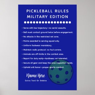 Personliga Pickleball-regler MILITÄR EDITION Poster