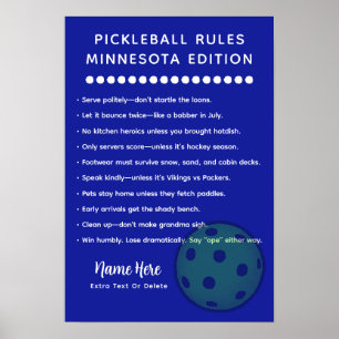 Personliga Pickleball-regler Minnesota Edition Poster