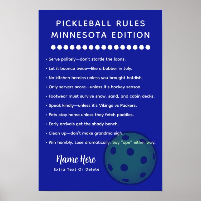 Personliga Pickleball-regler Minnesota Edition Poster (Framsidan)