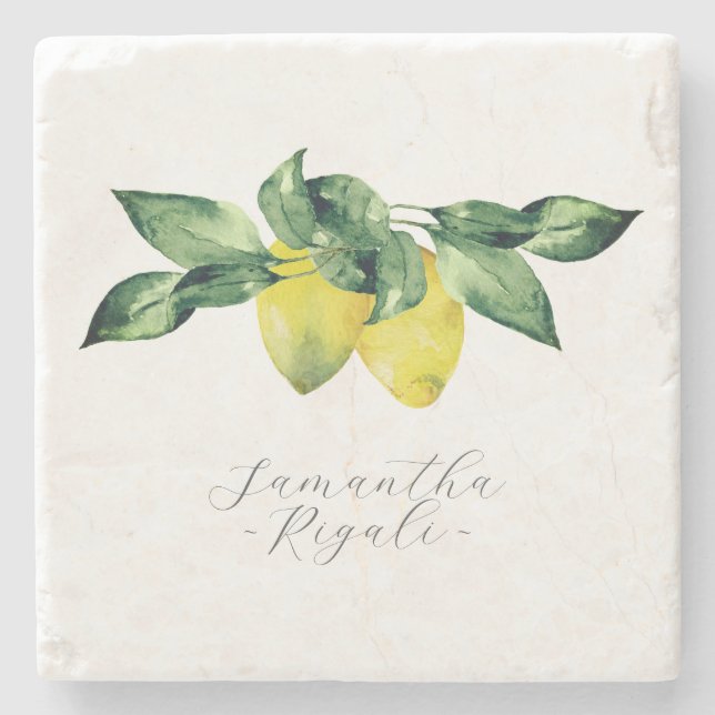 Personliga presenter Vattenfärg Lemon Botanisk Stenunderlägg (Framsidan)