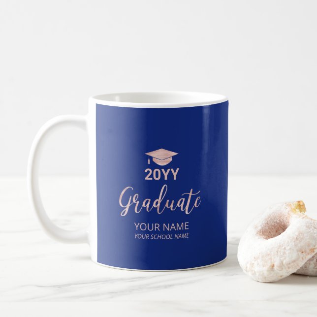 Personliga presentidéer i roséguld och blå för exa kaffemugg (Med munk)