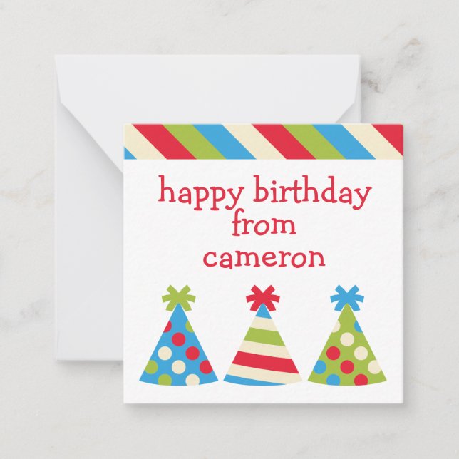 Personliga presentkort med festhattar anteckningskort (Framsida)