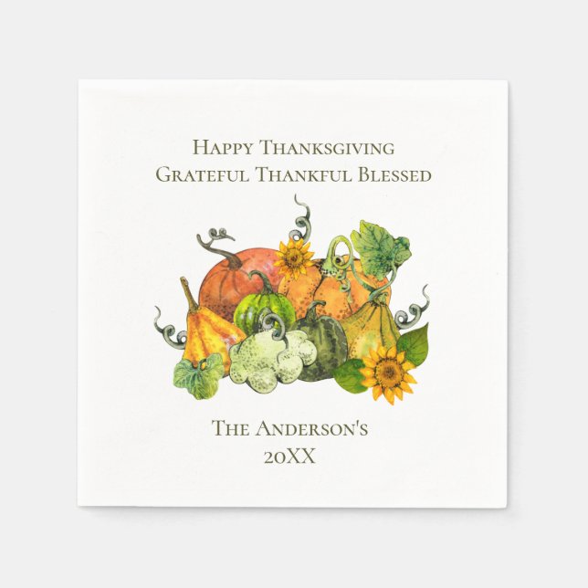 Personliga pumpapar i höst- och Thanksgiving-tema Pappersservett (Framsidan)