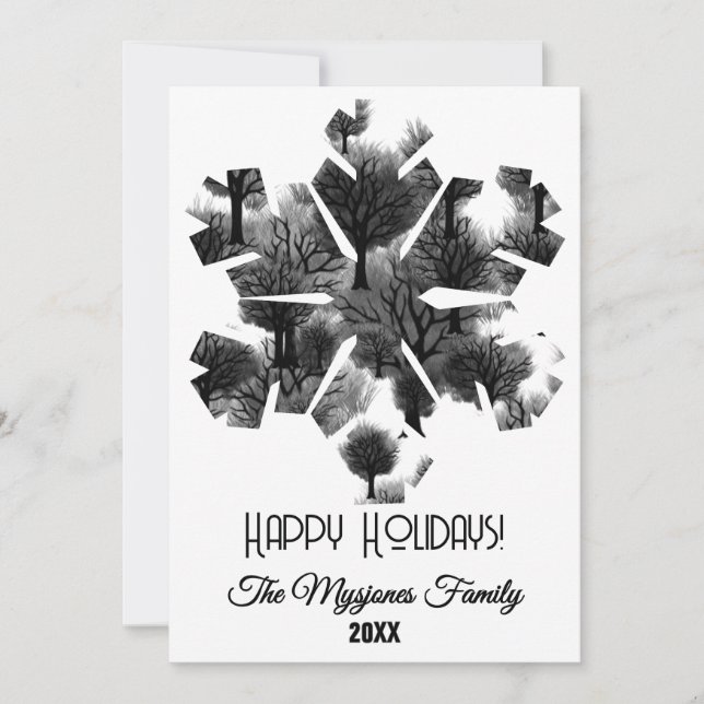 Personliga Retro Minimalistiska Svarta Högtids Trä Julkort (Framsida)