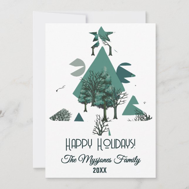 Personliga Retro Minimalistiska Träd och Former Julkort (Framsida)