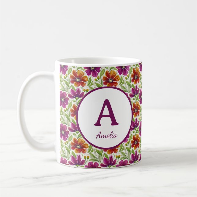Personliga romantiska vårblommor för tjejer kaffemugg (Vänster)