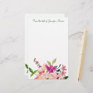 Personliga rosa blommor i vattenfärg brevpapper