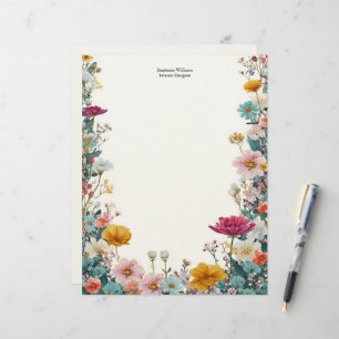 Personliga rosa gula teal vilda blommor brevhuvud