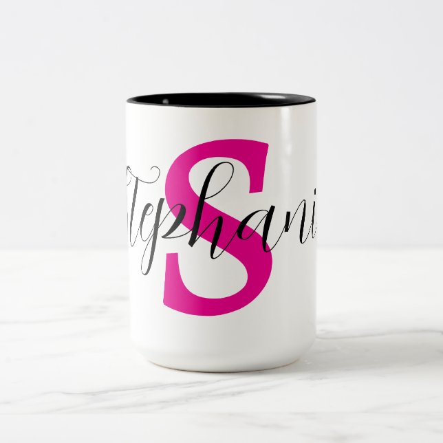 Personliga Rosa Namn Monogram Gåvor Två-Tonad Mugg (Center)