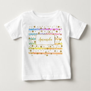 Personliga rosa ränder och stjärnor t shirt