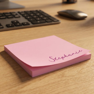 Personliga rosa skript Post-it klisterlappar Block