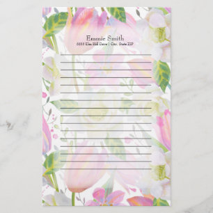 Personliga rosa tulpaner och gröna blad brevpapper