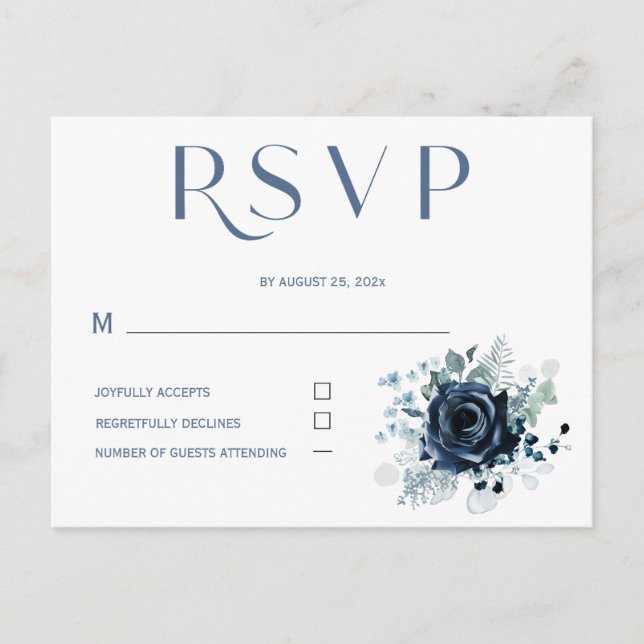 Personliga RSVP Blå Kort för Bröllop (Framsida)