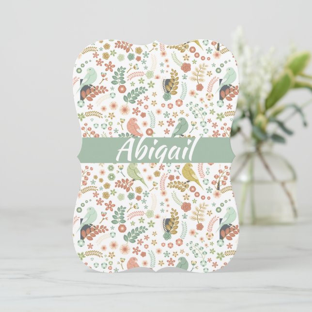 Personliga Shabby Birds & Branches Anteckningskort (Stående Fram)