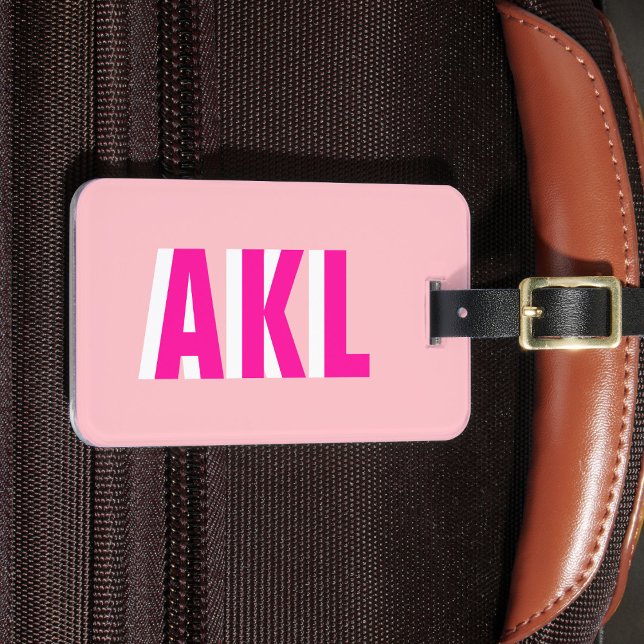 Personliga skuggmonogram blockbokstäver rosa bagagebricka (Skapare uppladdad)